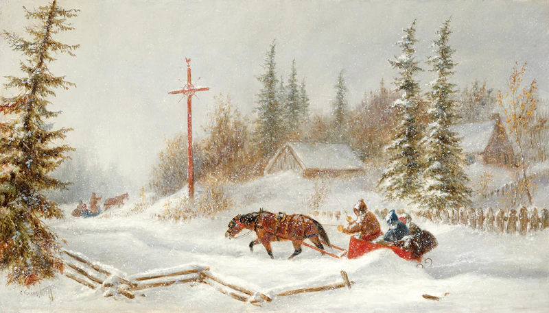 Cornelius Krieghoff, Winter, the Wayside Shrine, oil on canvas
