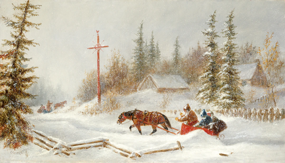 Cornelius Krieghoff, Winter, the Wayside Shrine, oil on canvas