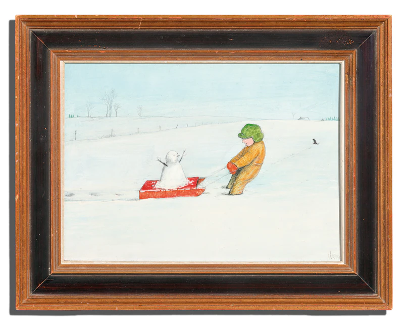 William Kurelek, A Little Girl and Her Snowman, 1973, mixed media on board - view 2