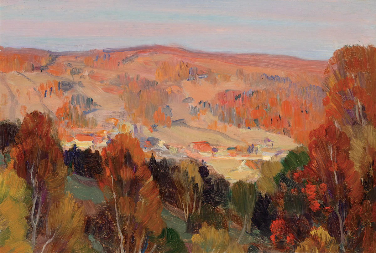 Clarence Alphonse Gagnon, Couleurs au coucher de soleil, Charlevoix, 1923, oil on panel