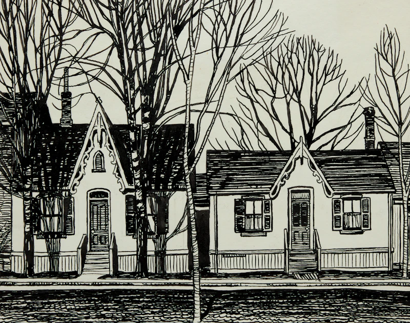 Lawren Stewart Harris, Houses, University Avenue, Toronto, ink drawing