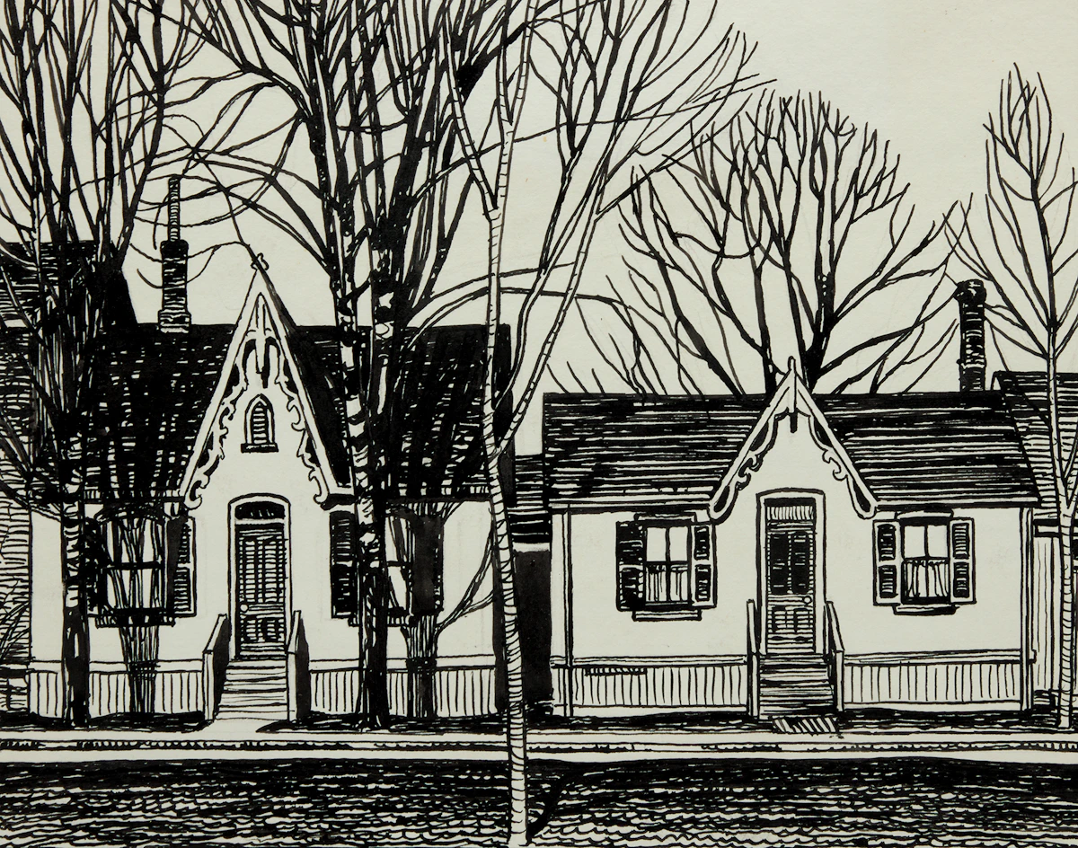 Lawren Stewart Harris, Houses, University Avenue, Toronto, ink drawing