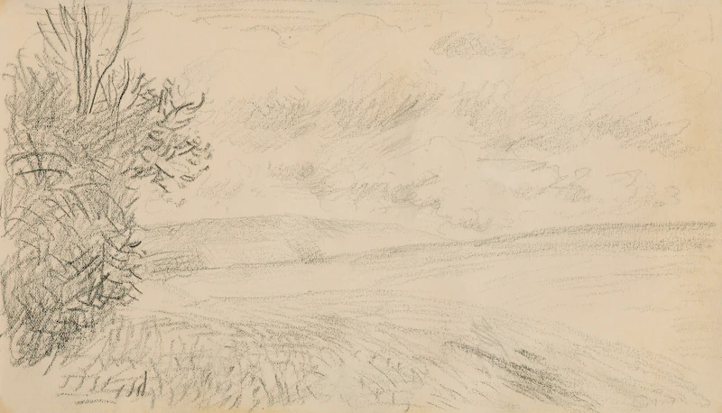 Camille Pissarro, Landscape, pencil on paper - view 1