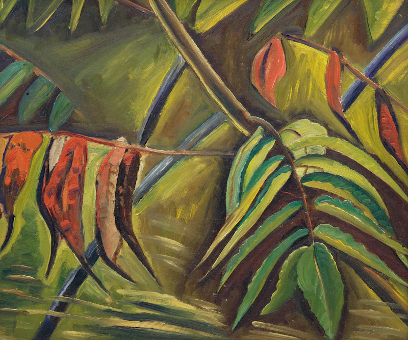 Efa Prudence Heward, Sumachs - Study for Background of "Dark Girl", oil on board - view 1