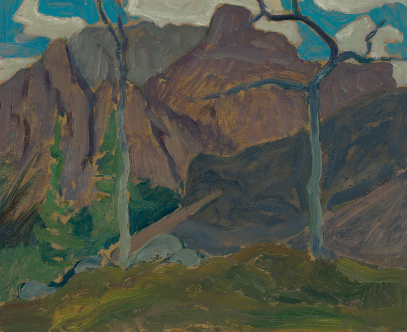 James Edward Hervey MacDonald, Cathedral Mountain (Wiwaxy Peaks from Above Shäeffer Lake), circa 1927, oil on board