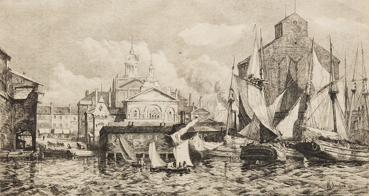 Henry Sandham, Toronto Markets from the Bay, leggotype, 1871