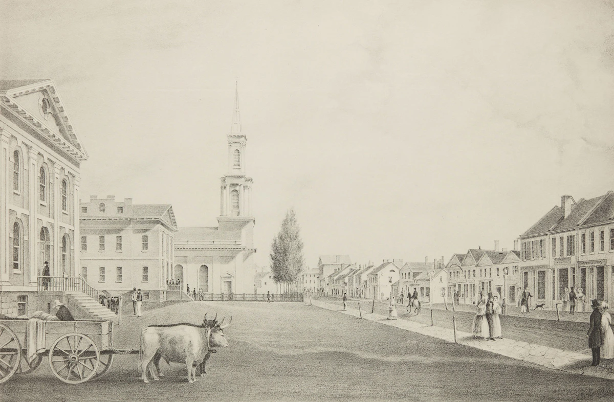 Currier & Ives, Currier's View in King Street (Looking Eastward), City of Toronto, Upper Canada, lithograph, 1835