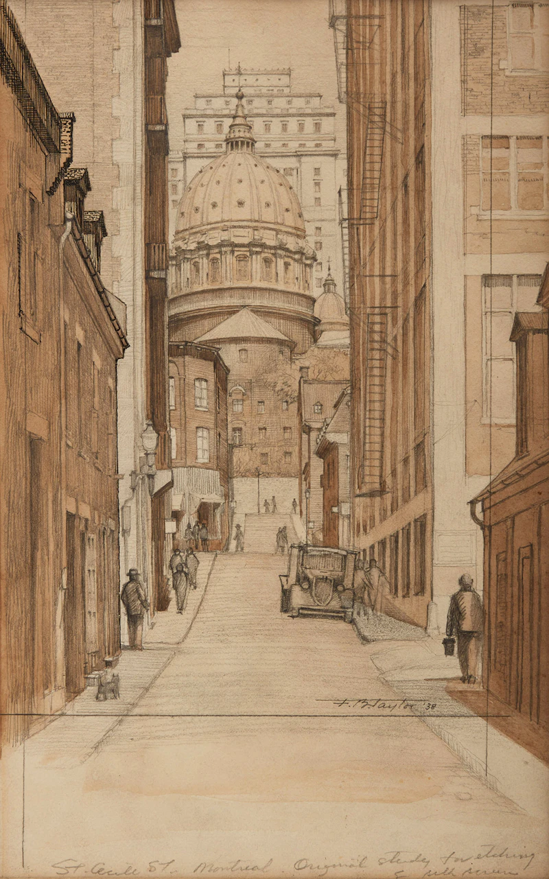St. Cecile Street, Montreal (Original Study for Etching); St. Cecile Street, Montreal (Etching) by Frederick Bourchier Taylor