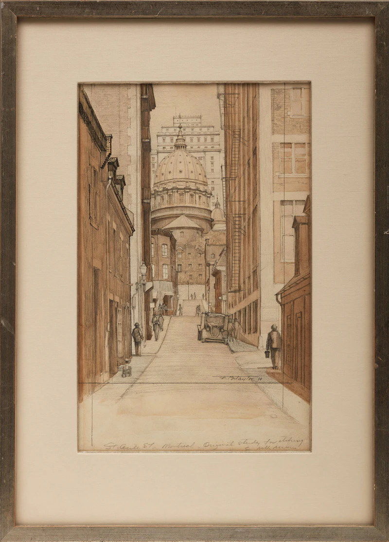 Frederick Bourchier Taylor, St. Cecile Street, Montreal (Original Study for Etching); St. Cecile Street, Montreal (Etching), watercolour and graphite; etching, 1938 - view 2