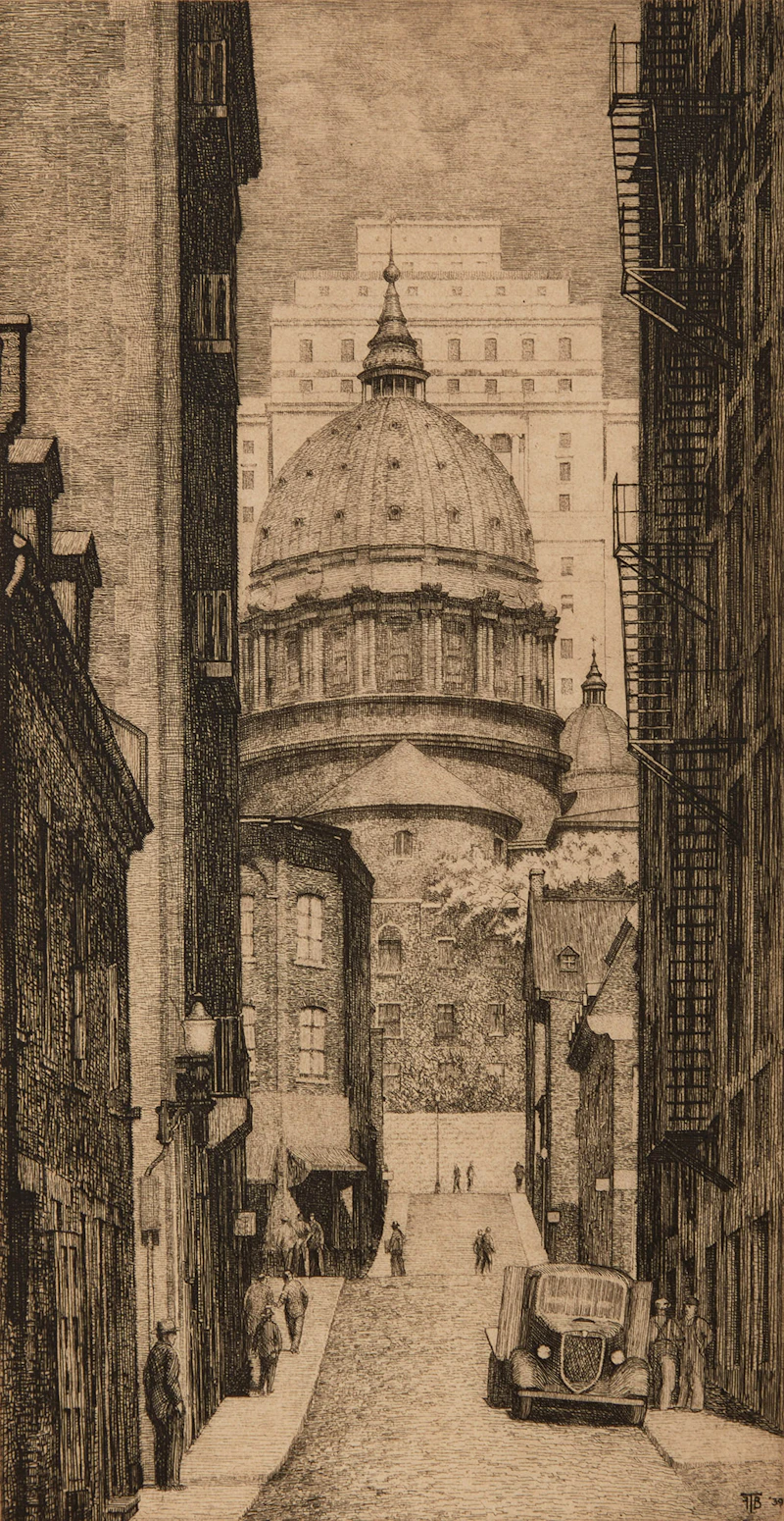 Frederick Bourchier Taylor, St. Cecile Street, Montreal (Original Study for Etching); St. Cecile Street, Montreal (Etching), watercolour and graphite; etching, 1938 - view 4