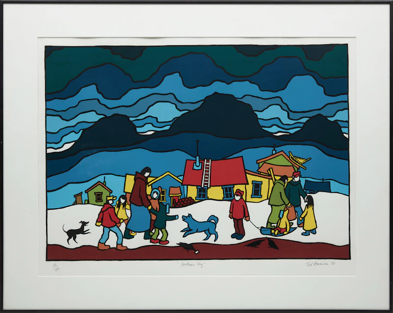Ted Harrison, Northern Sky, colour serigraph, 1980 - view 2