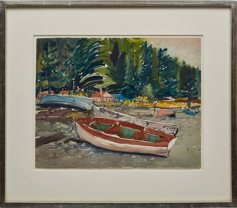 Jack Leonard Shadbolt, Boats, Buccaneer Bay, B.C. (B78) , watercolour and ink, 1946 - view 2