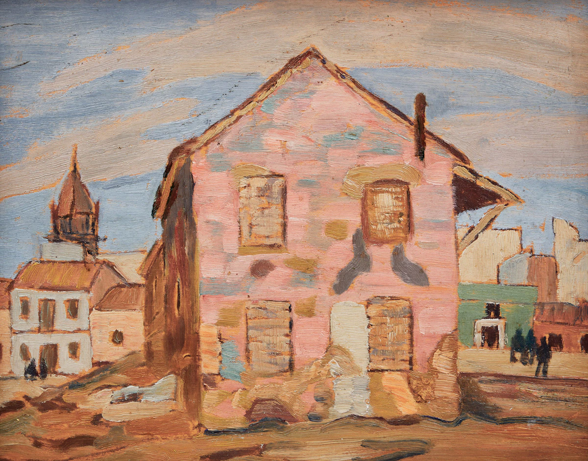 Frederick Grant Banting, Pink House in Landscape (Spain), double-sided oil on board