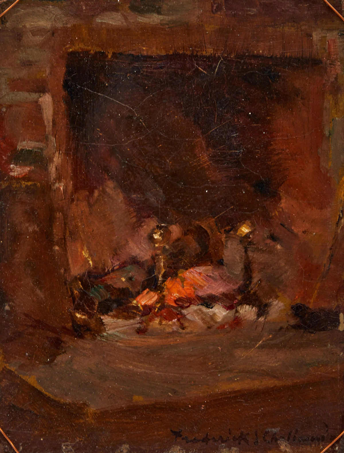 Frederick Sproston Challener, A Glowing Hearth, oil on board, circa 1890