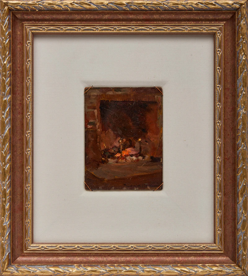 Frederick Sproston Challener, A Glowing Hearth, oil on board, circa 1890 - view 2