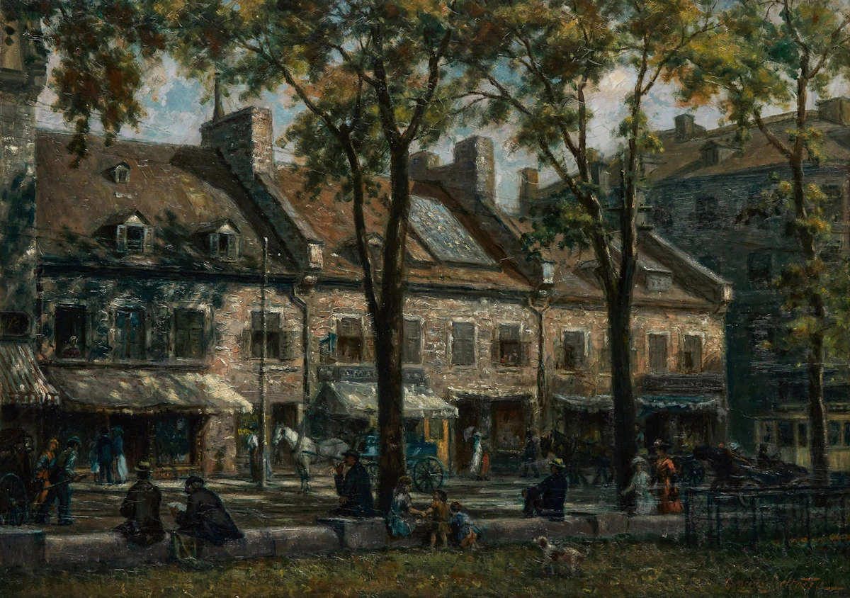 Georges Delfosse, Vieilles maisons, rue Notre Dame, oil on canvas