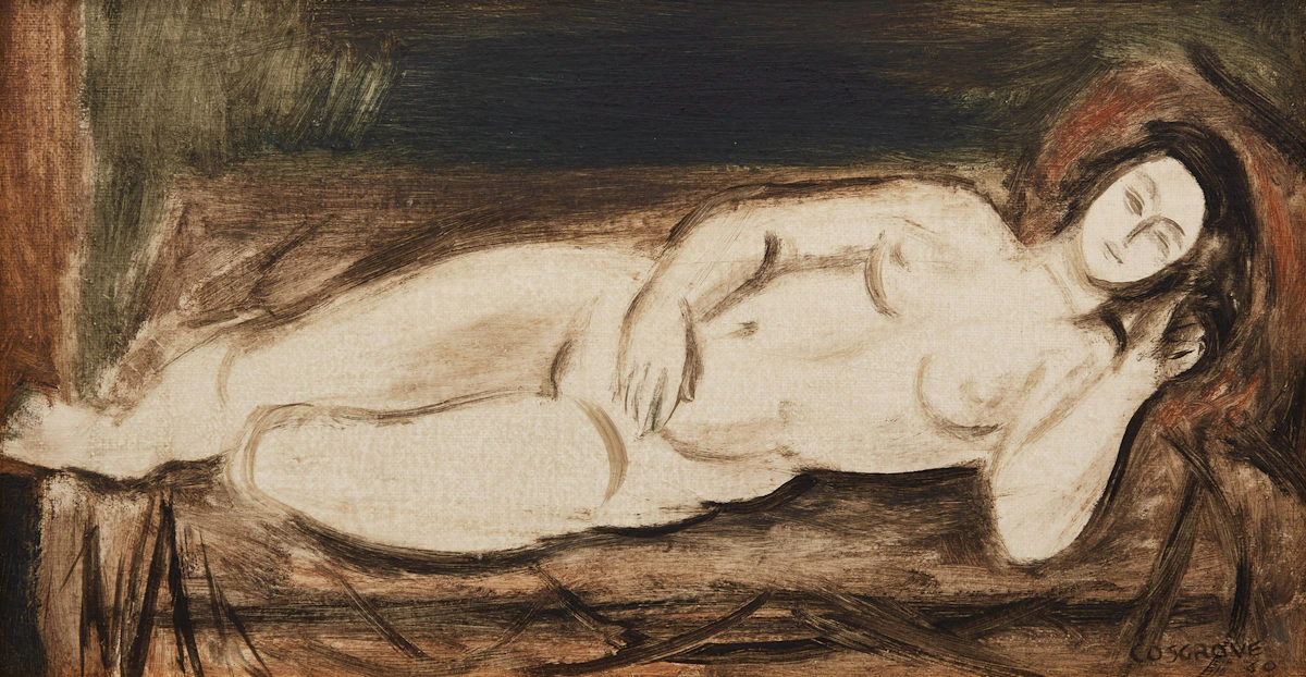 Stanley Morel Cosgrove, Nu couche, oil on board, 1950