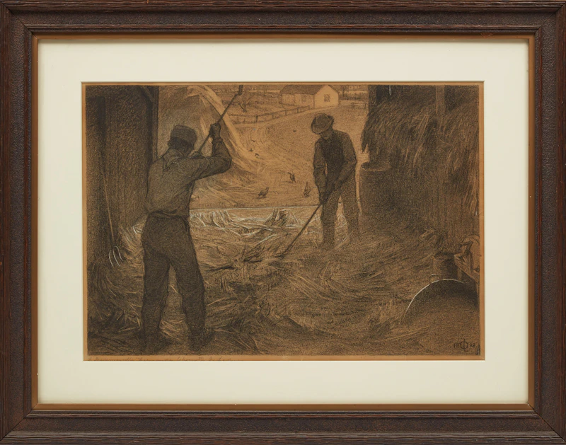 Ozias Leduc, Batteurs au fléau (Du train qu’ils y allaient ...), charcoal with white gouache highlights on laid paper, 1899 - view 2