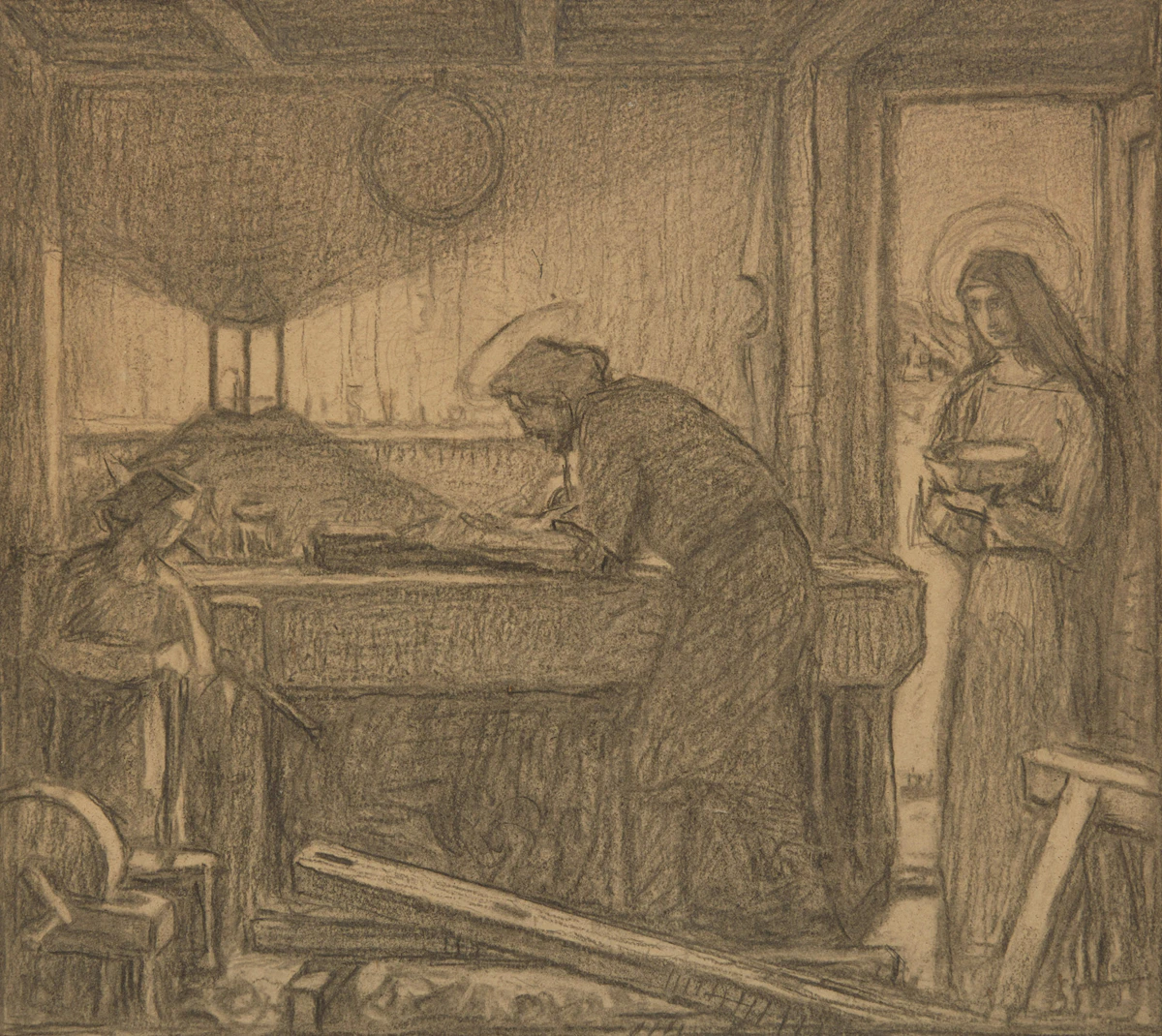 Ozias Leduc, La Sainte famille en atelier, pencil
