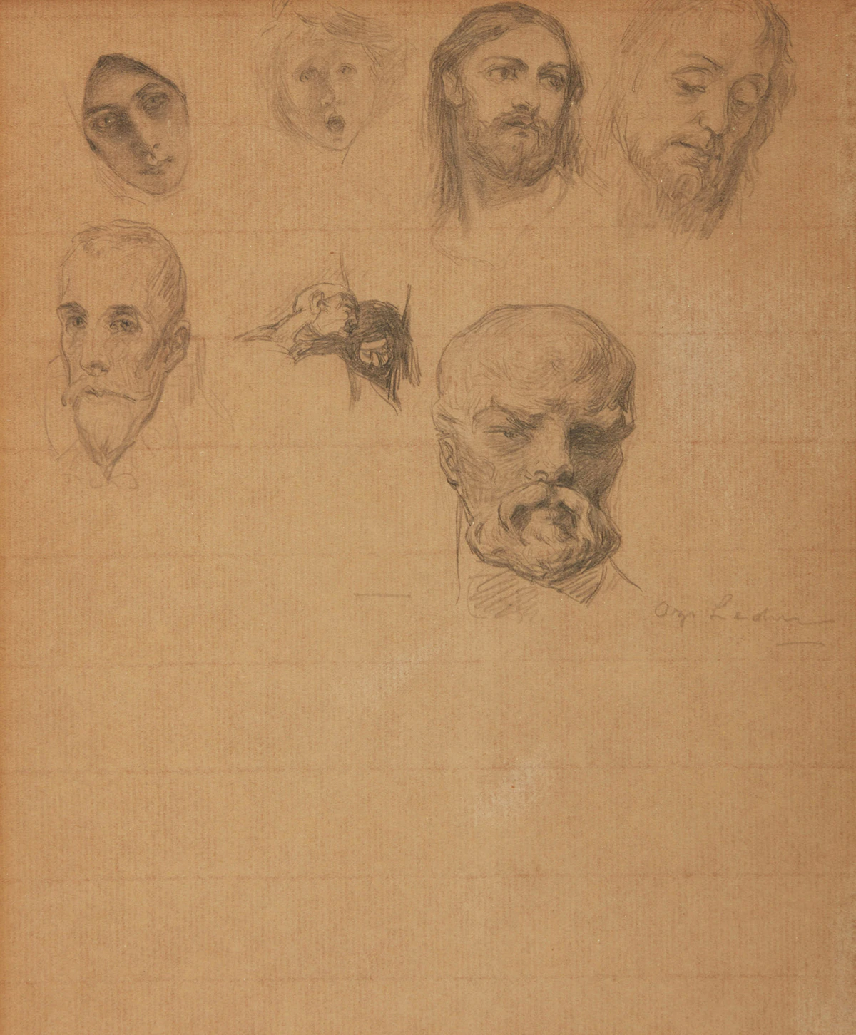 Ozias Leduc, L’Enfant de choeur; Ange; Étude de plusieurs visage, three pencil drawings