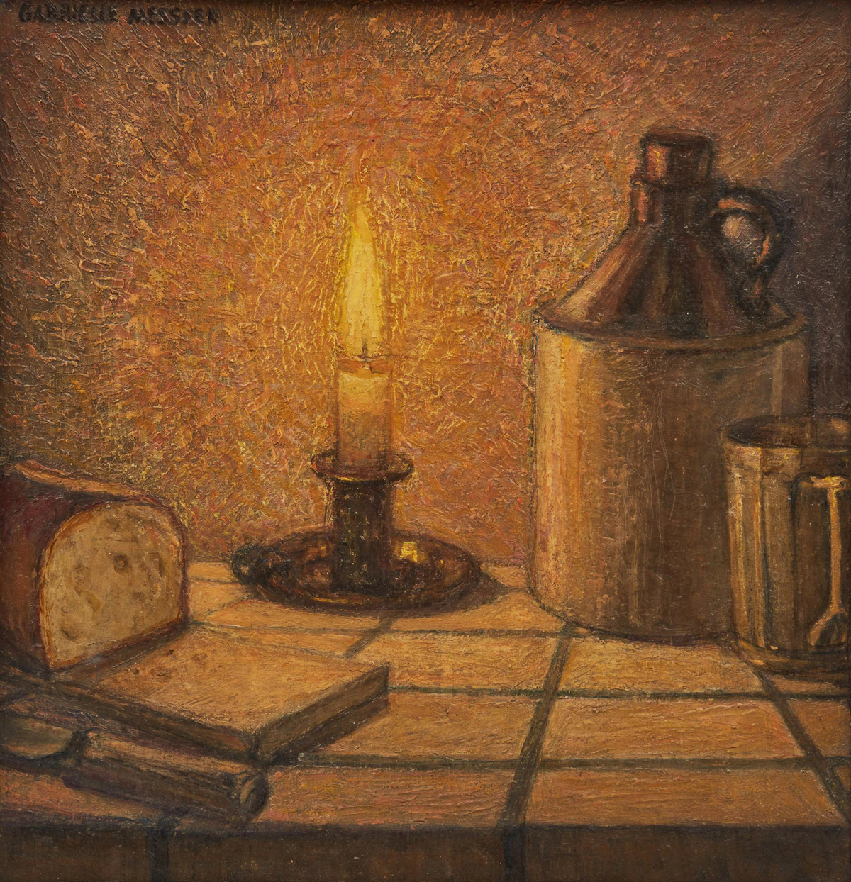Gabrielle Messier, Nature morte à la chandelle, oil on board