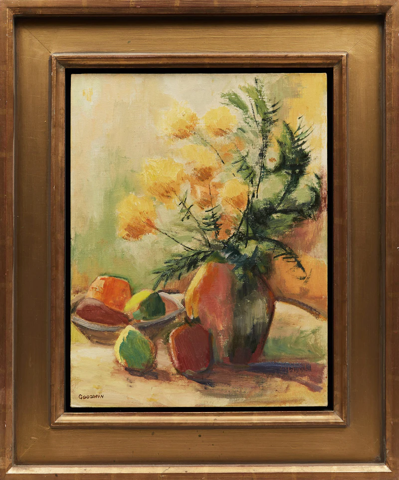 Betty Roodish Goodwin, Still Life with Fruit and Flowers, oil on canvas board - view 2