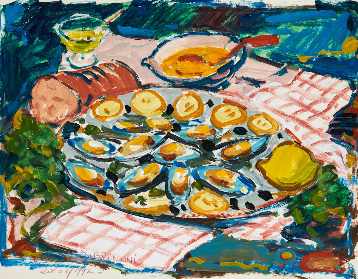 Serge Brunoni, Still Life with Oysters, oil on paper