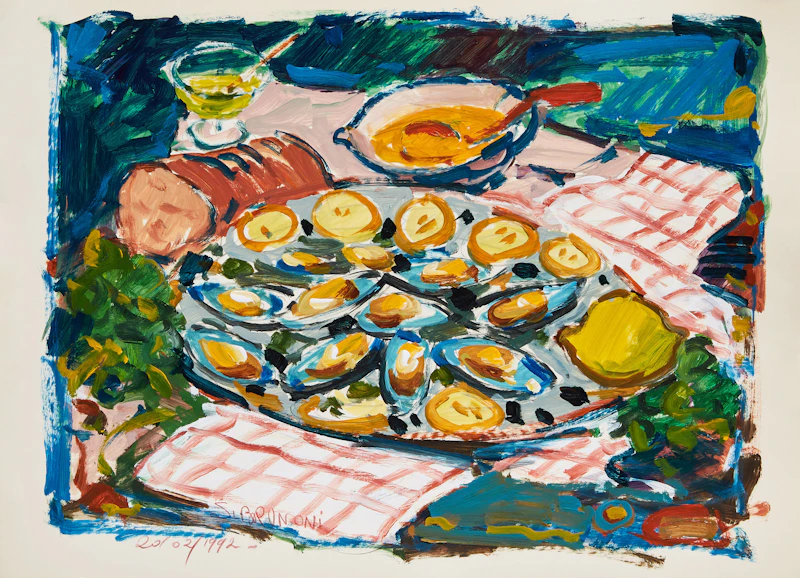 Serge Brunoni, Still Life with Oysters, oil on paper - view 2