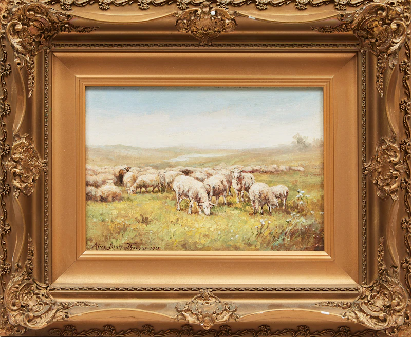 Alice Blair Pollard Thomas, Grazing Sheep, oil on board - view 2