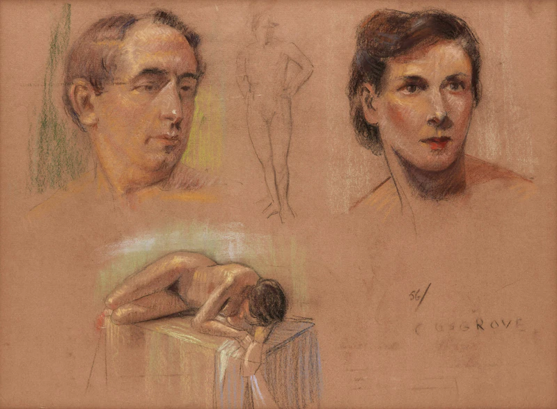 Stanley Morel Cosgrove, Figural Studies, pastel on paper, 1956 - view 1