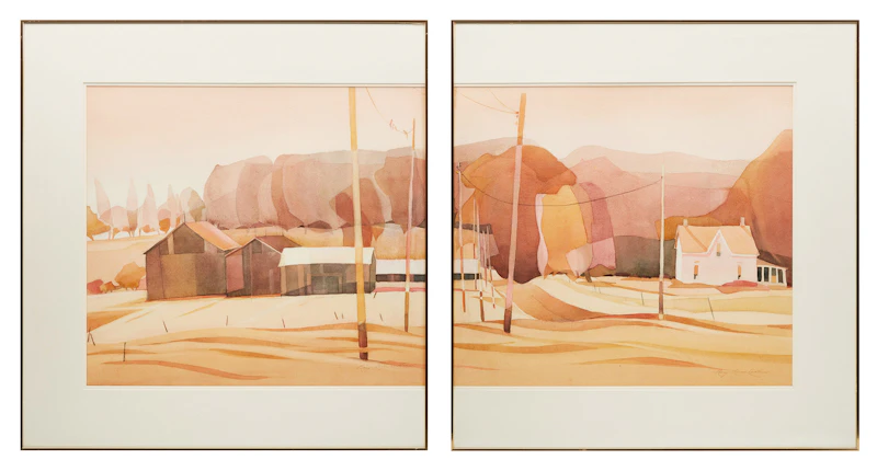 Mary Anne Ludlam, Wolfe Island Farm, diptych watercolour