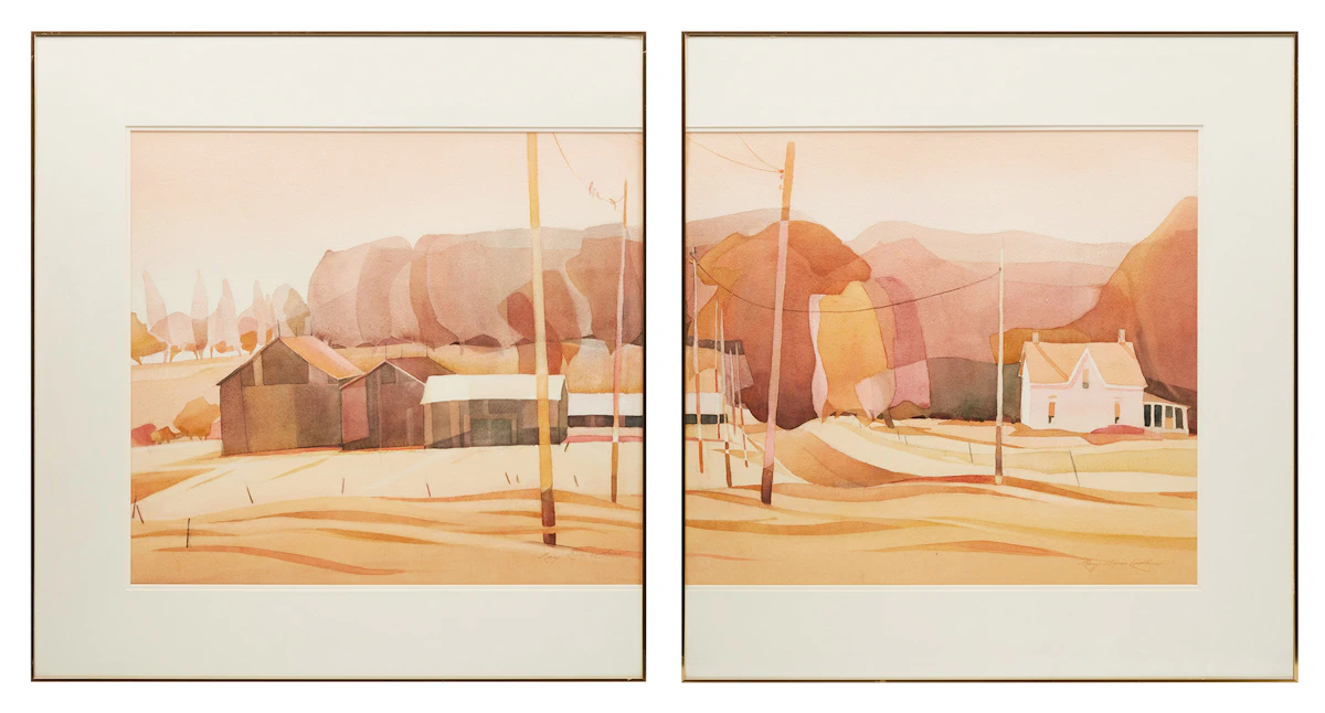 Mary Anne Ludlam, Wolfe Island Farm, diptych watercolour