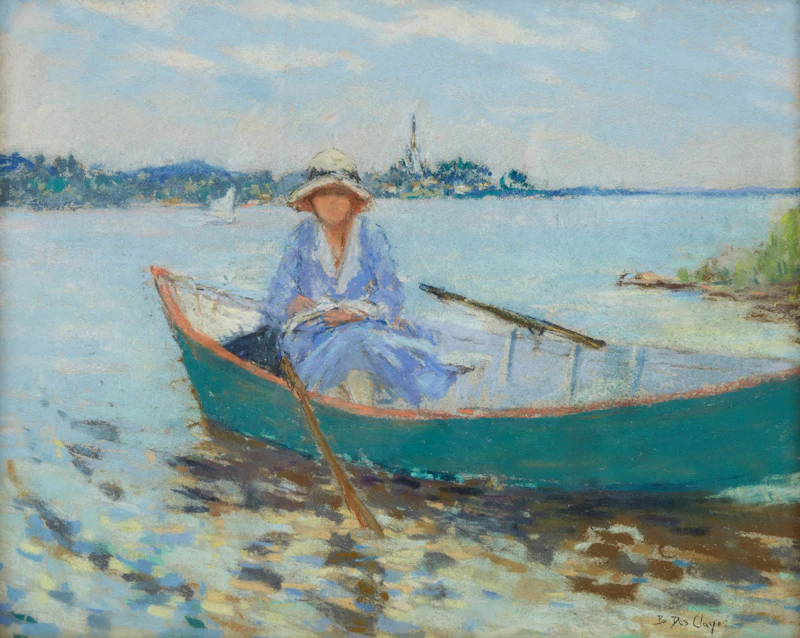Berthe Des Clayes, Woman in Boat, Drawing (Hudson, Quebec), pastel - view 1