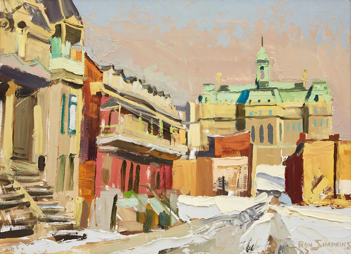Ron Simpkins, Rue du Vieux Montréal, oil on board