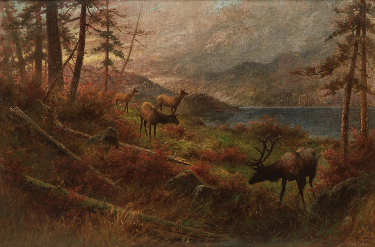 Frederick Arthur Verner, Elk Browsing, oil on canvas, 1888