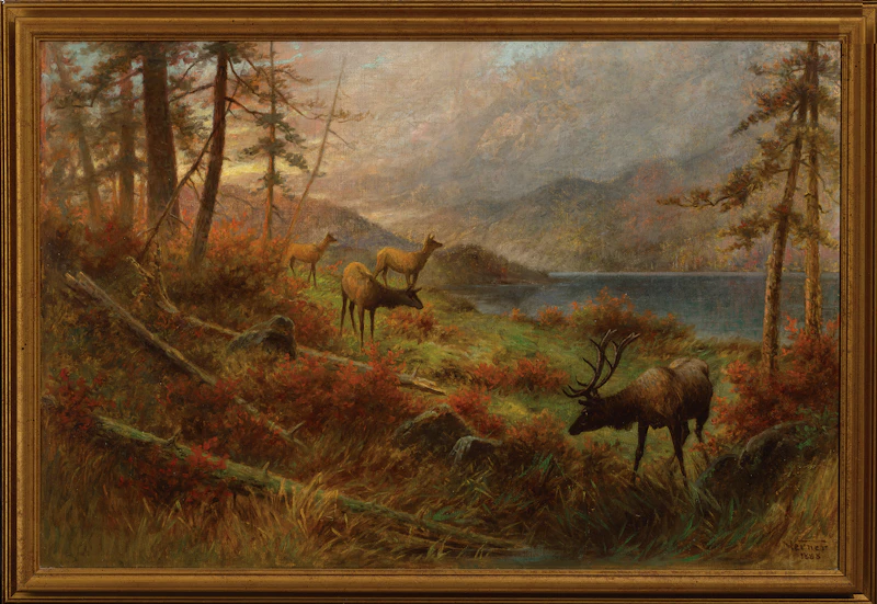 Frederick Arthur Verner, Elk Browsing, oil on canvas, 1888 - view 2