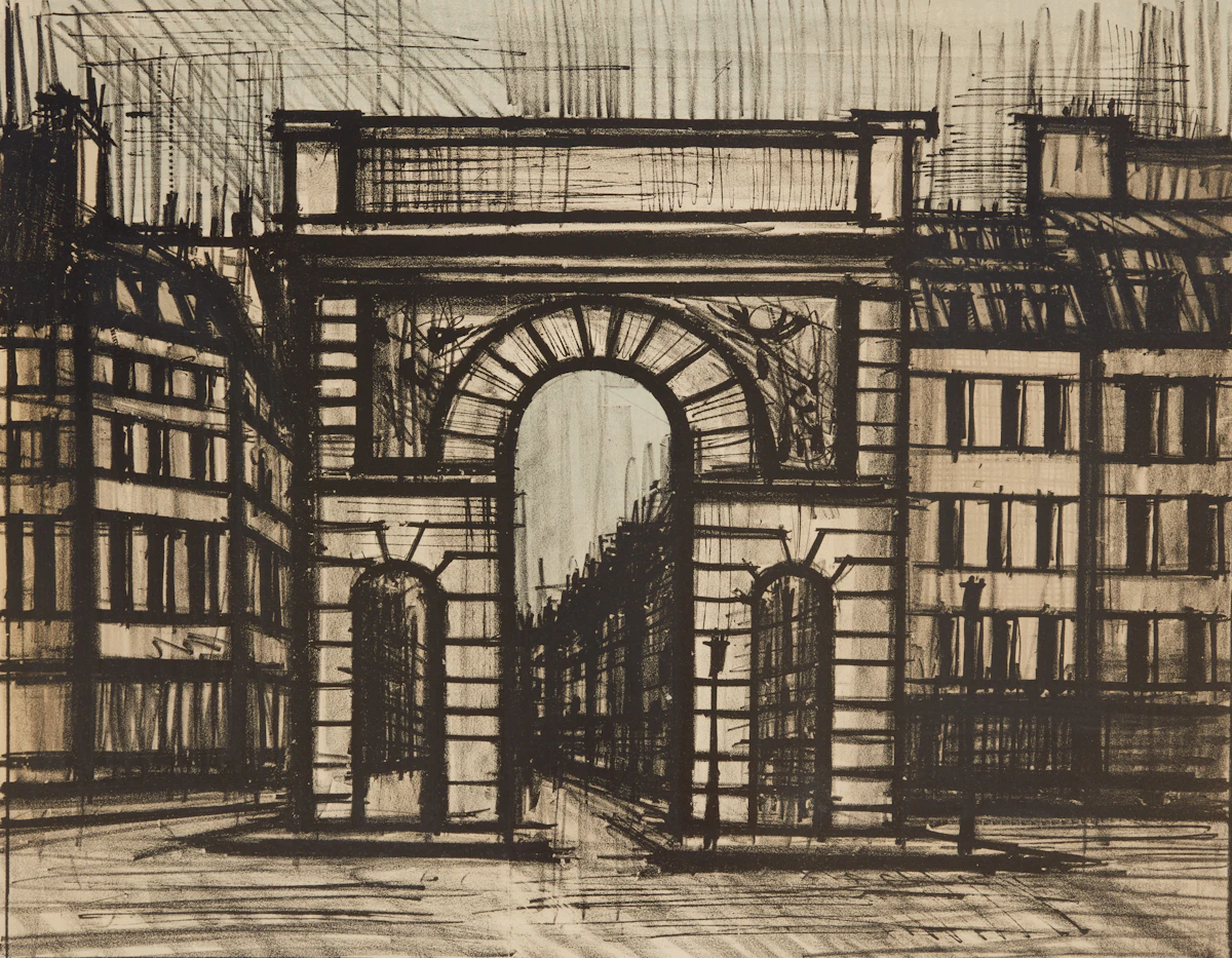 Bernard Buffet, Le Port Saint-Martin (from Album Paris), colour lithograph, 1962