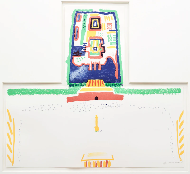 David Hockney, Red Square and the Forbidden City from the Book China Diary by Stephen Spender (Museum of Contemporary Art Tokyo 254), colour lithograph on paper with the full sheet folded three times to form four panels (as issued) and book, 1982 - view 1