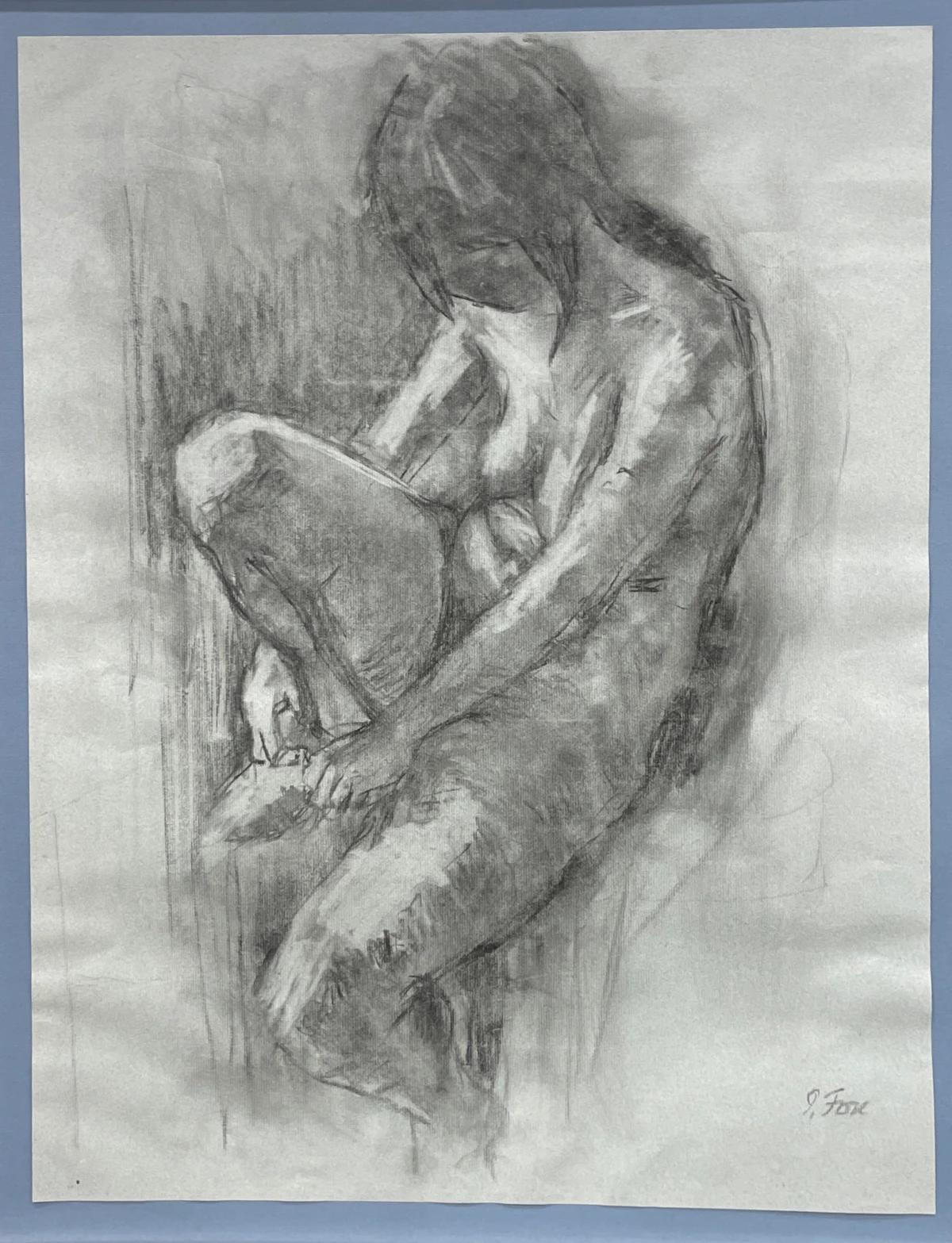 John Richard Fox, Seated Nude (5), charcoal