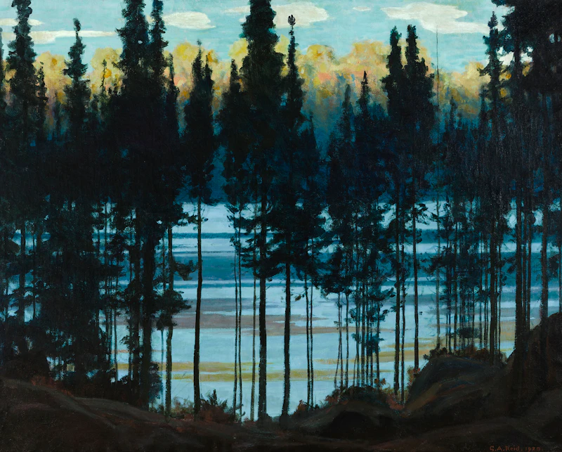 George Agnew Reid, Blue and Gold (Blue and Gold-Temagami Forest or Harmony in Blue & Gold), oil on canvas