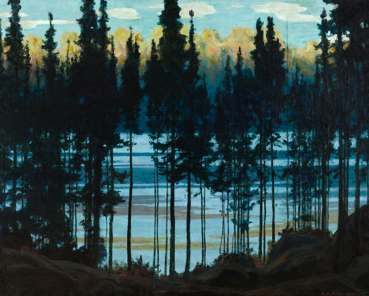 George Agnew Reid, Blue and Gold (Blue and Gold-Temagami Forest or Harmony in Blue & Gold), oil on canvas, 1928