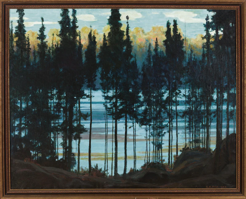 George Agnew Reid, Blue and Gold (Blue and Gold-Temagami Forest or Harmony in Blue & Gold), oil on canvas, 1928 - view 2