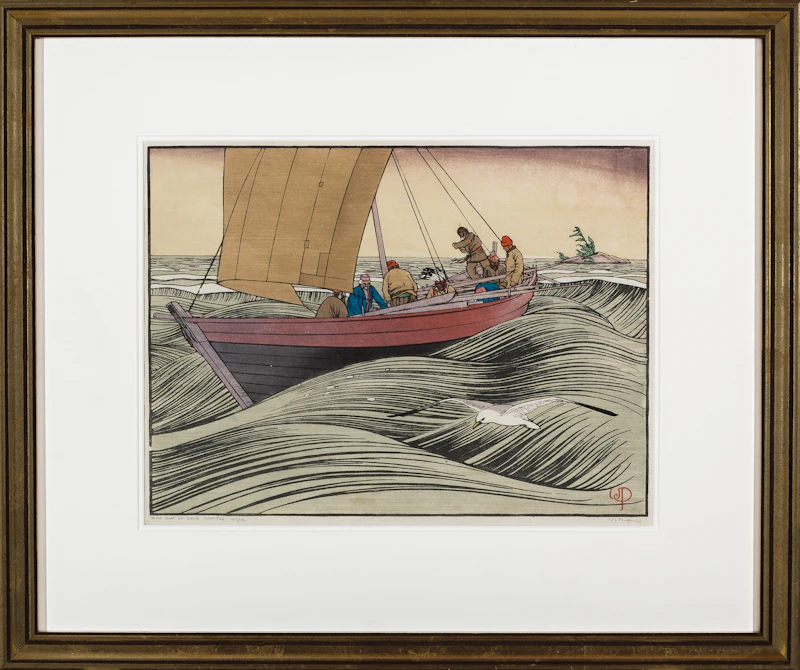 Walter Joseph Phillips, York Boat on Lake Winnipeg, 1930, colour woodcut on paper - view 2