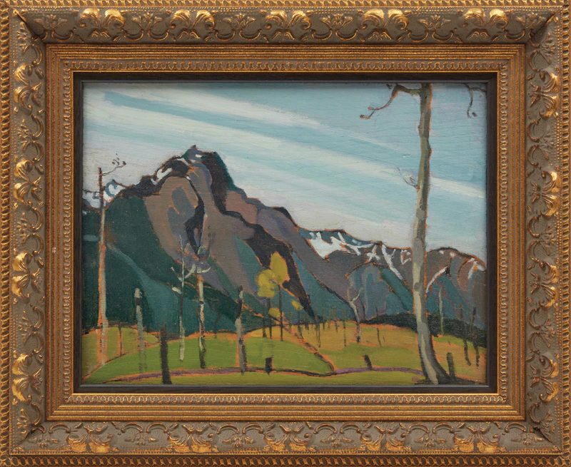 Anne Douglas Savage, Landscape with Skeena Mountains, 1927, oil on board - view 2