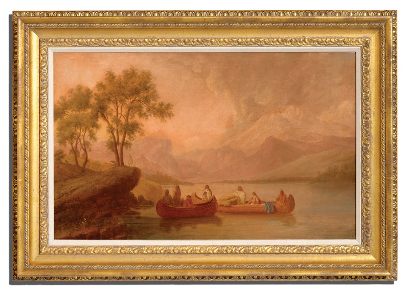 Paul Kane, Party of Indians in Two Canoes on Mountain Lake, circa 1855, oil on canvas - view 2