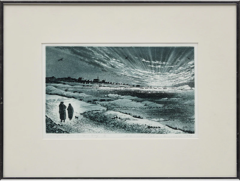 David Lloyd Blackwood, Wesleyville From Badgers Quay, colour etching and aquatint, 1979 - view 2