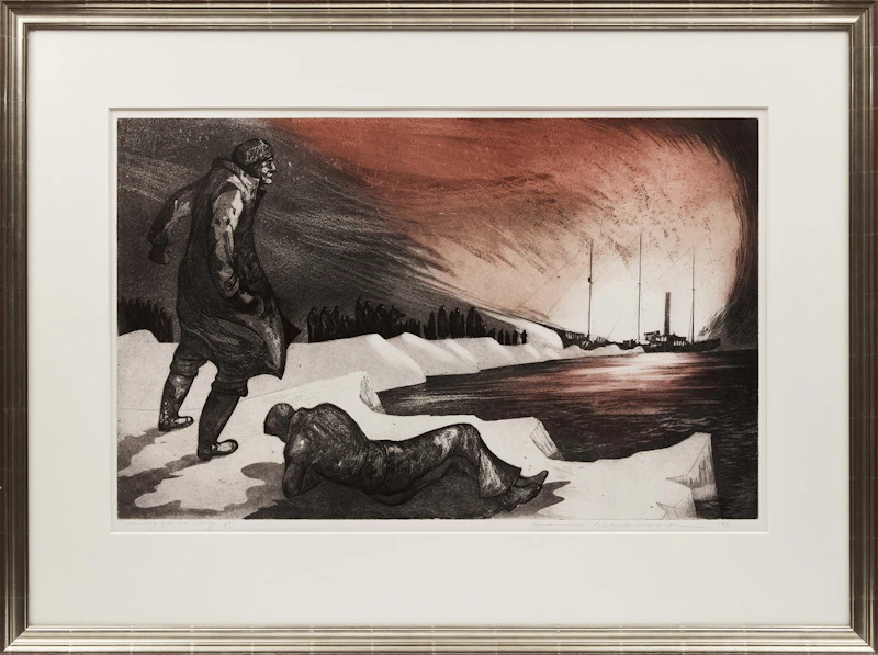 David Lloyd Blackwood, Burning of the S.S. Viking, colour etching and aquatint, 1971 - view 2