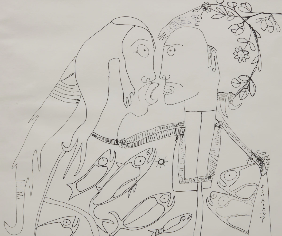 Norval Morrisseau, Ancestral Shamans Travelling in Time, ink drawing, 2002