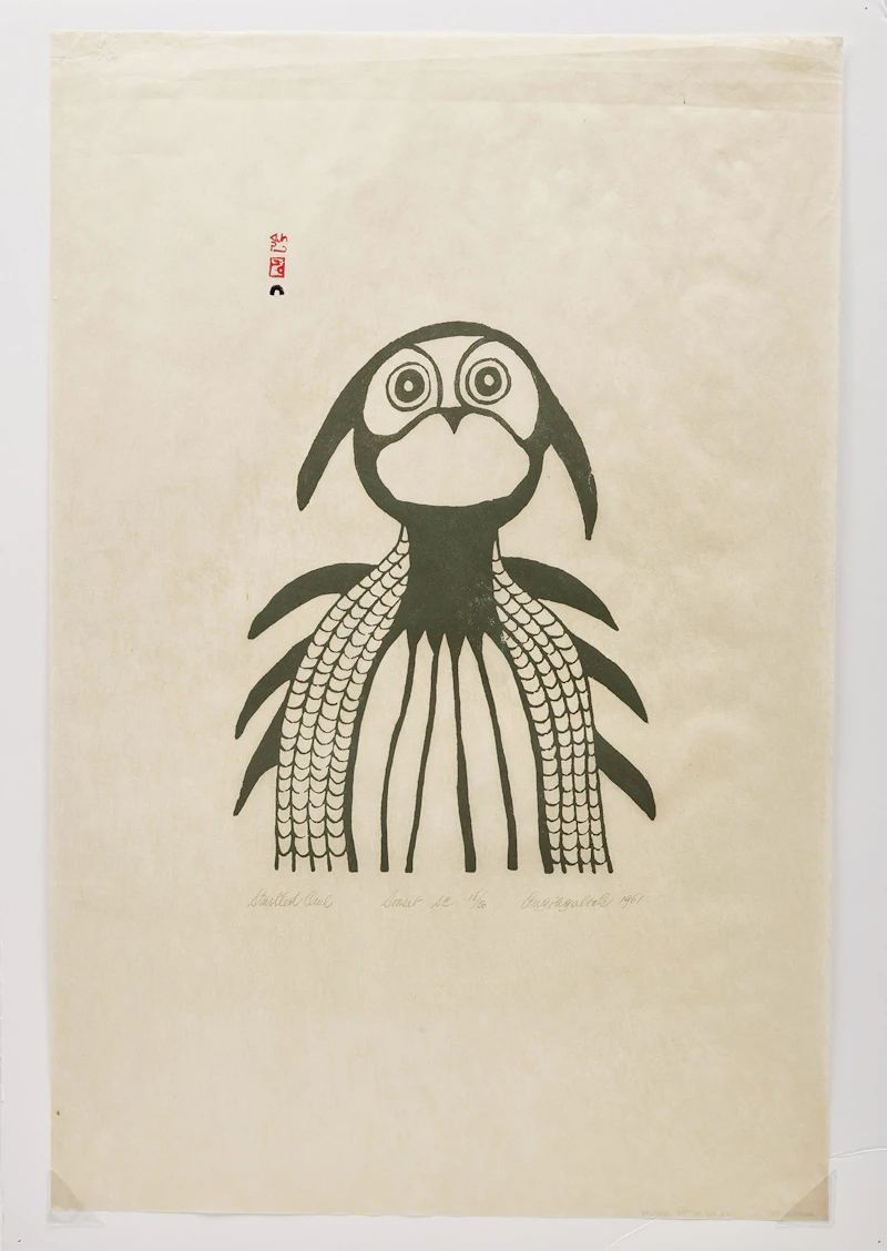Angotigaluk Teevee, Startled Owl, stonecut, 1961 - view 2