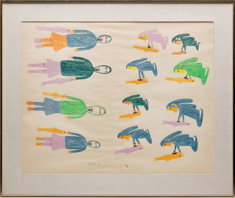 Luke Anguhadluq, Untitled (Women and Fishermen), coloured pencil - view 2